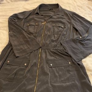 Safari Shirt Dress with Gold Zipper and Details